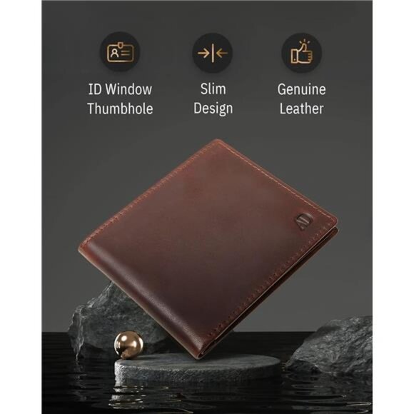 Slim Leather Bifold Wallets For Men - Minimalist Mens Wallet RFID Blocking - Picture 3 of 7